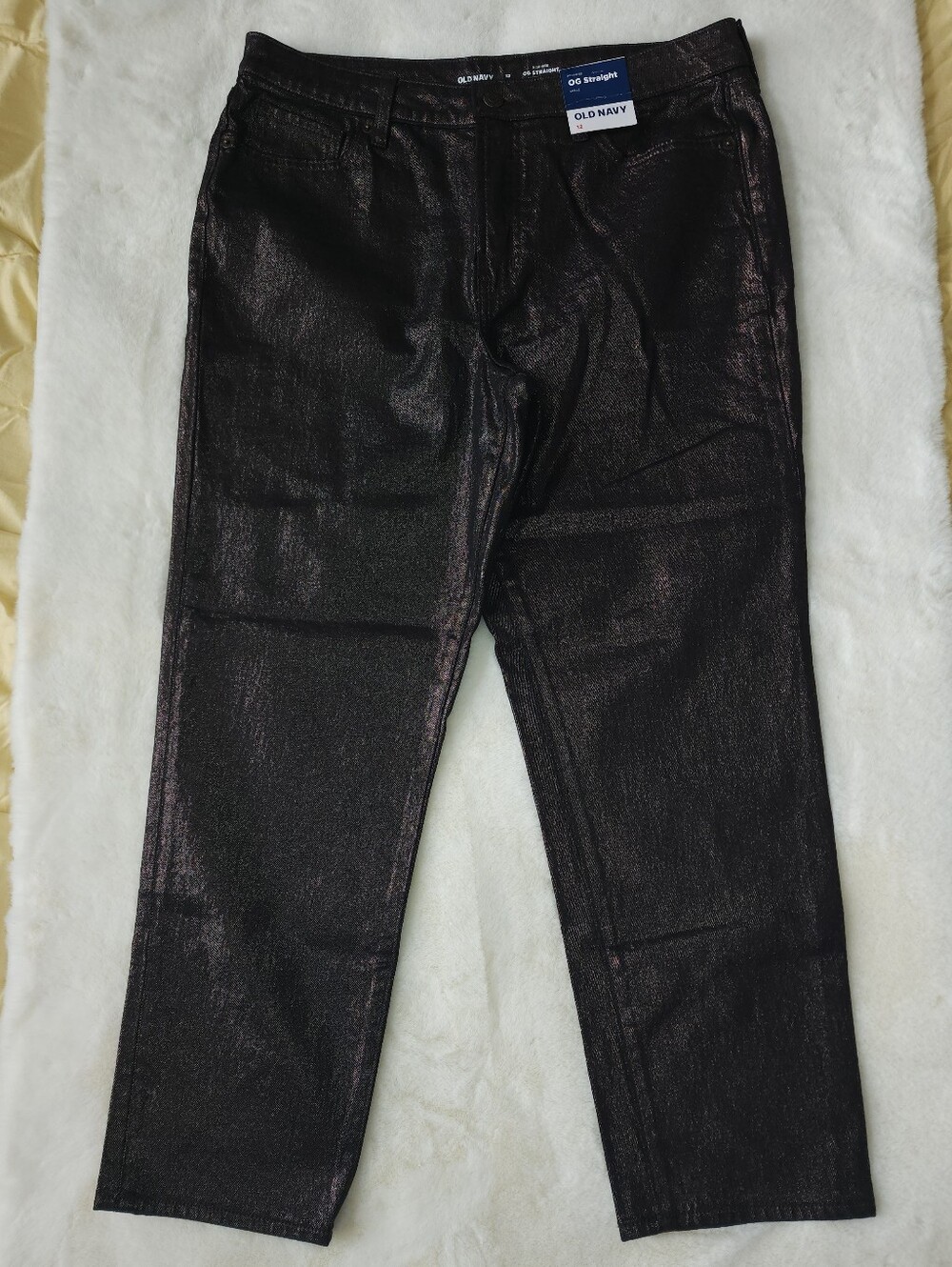 Old Navy OG Straight High-Rise Ankle Metallic Black Jeans - Picture 2 of 8
